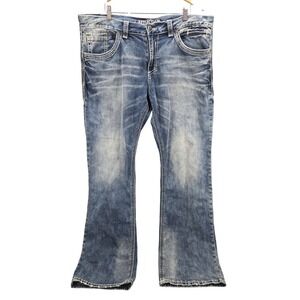 Affliction Cooper Black Premium Jeans 40x35 Bootcut Denim Distressed Wash Y2K